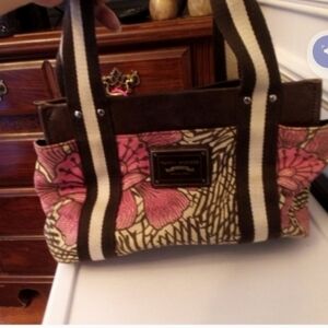 Vintage Tommy Hilfiger American Classics Brown  Pink Tan Black Floral Tote